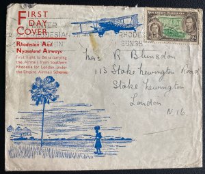 1937 Salisbur S Rhodesia First Flight Airmail Cover To London England RN Airways