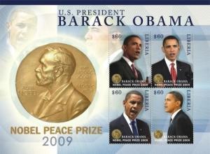 Liberia 2009 - Barack Obama Nobel Peace Prize - Sheet of 4 Stamps Scott 2637 MNH