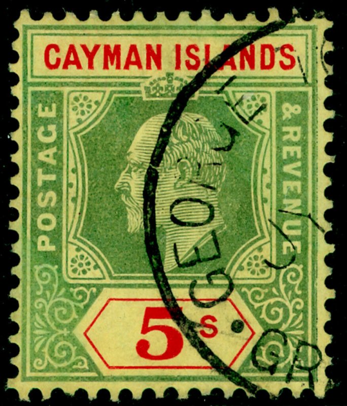 CAYMAN ISLANDS SG32, 5s green & red/yellow, FINE USED. Cat £75.