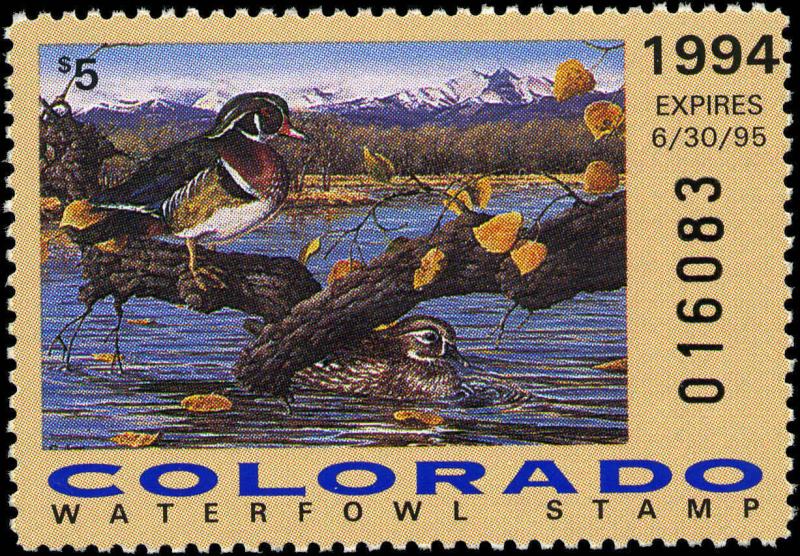 COLORADO #5 1994 STATE DUCK  WOOD DUCKS by Sarah Woods