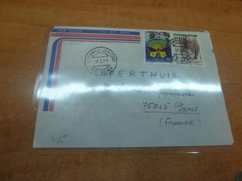 Benin 1983 40F Butterfly + 50F on A/M cover Cotonou-Jericho (25bee)