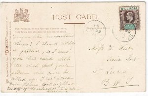 St. Lucia 1904 VIEUX FORT (VF) cancel on local postcard