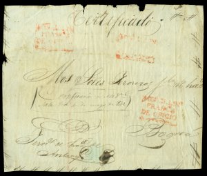 COLOMBIA 1842 Insured letter from Medellin to Bogota MEDELLIN FRANCA DE OFICIO