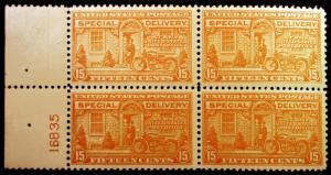 #E13 15c Orange Spec Delivery 1925 Durland Plate #16835 XF Block 4 MNH Gem Fresh