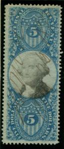 R127 US $5 Second Issue, used cv $25
