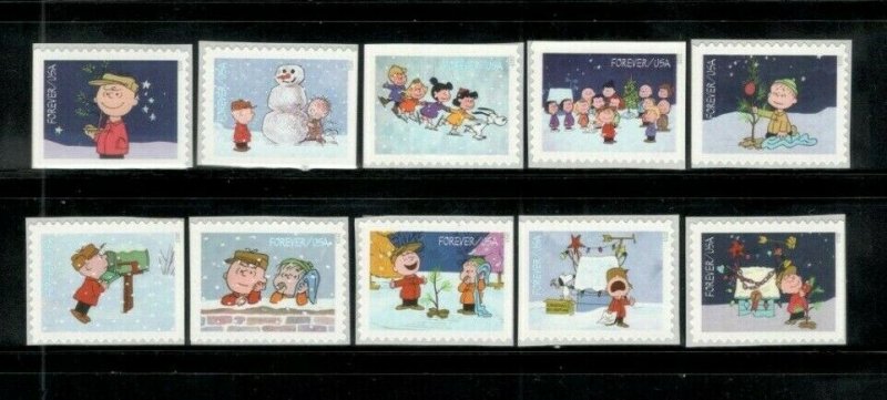 5021-30 Charlie Brown Christmas Set Of 10 US Postage Stamp Singles Mint/nh