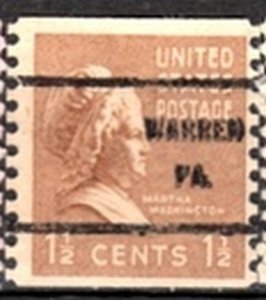 US Stamp #840x61 Martha Washington Regular Issue 1938 w/ Precancel