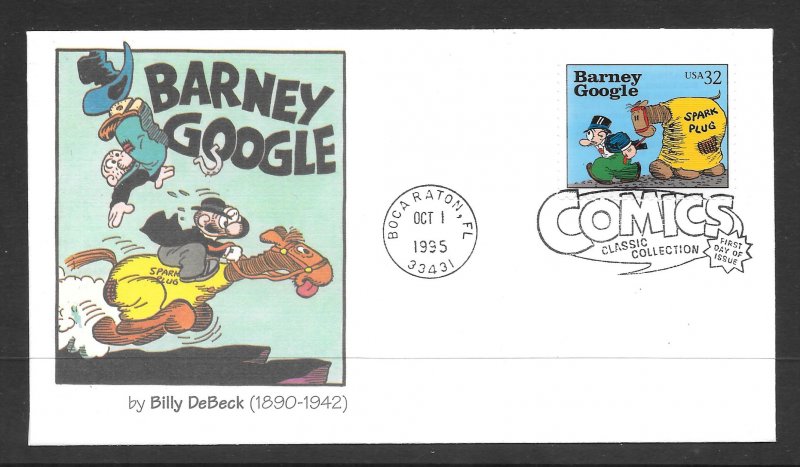 United States #3000i Fleetwood  FDC Barney Google stamp from Cartoon Collection