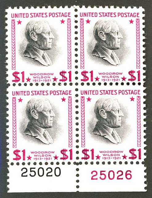 U.S. #832 MINT PL# BLOCK OF 4 OG LH