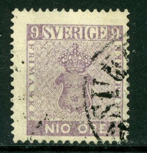 Sweden 1858 Coat of Arms 9 ore Violet (8b) VFU A636