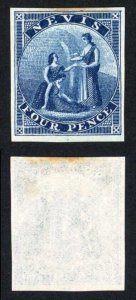 Nevis 1862 4d deep blue imperf proof on thin wove paper by Nissen and Parker