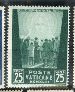 VATICAN; 1944 early Victims of War issue Mint hinged 25c. value