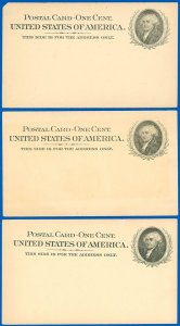 US. 1898 Issued Postal Card #UX15 Mint LOT/3, John Adams Vignette, SCV $142.50