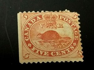 KAPPYSSTAMPS CANADA #15 1859 5c BEAVER MINT HINGED  GS0919