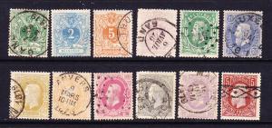 BELGIUM  1869-80  LEOPOLD II SET 12 FU  SG 46/57  HIGH CV  Sc 28/39    