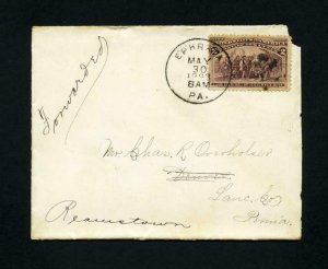 Cover from Ephrata, PA to Denver, PA forwarded to Reamstown, PA dated 5-30-1893