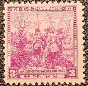 US Scott # 836; 3c Landing of Swedes/Finns from 1938; MNH, og; f/VF centering