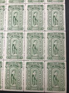 BRITISH COLUMBIA  # L23-MNH-FULL PANE OF 25-LAW STAMP--MAJOR PLATE FLAW-1912-16