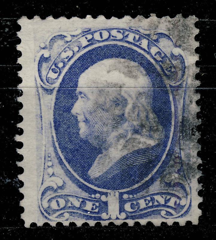 US - 1873 - Sc.156 1c Ultramarine - fine used Black Cork Cancel