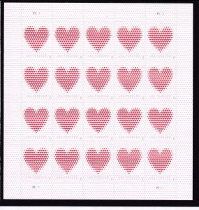 2020 Pink Love Hearts forever rate Sc 5431 full sheet MNH 20 stamps P1111