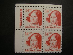 Scott 2176, 14c Julia Ward Howe, Zip block UL, MNH Great Americans Beauty