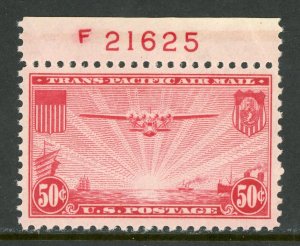 USA 1937 Airmail 50¢ Red Trans Pacific Plate Number Single Scott C22 MNH Y615