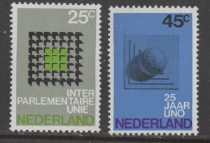 Netherlands # 485-86  Interparliamentary Union;  U.N. Anniv.   (2) Mint NH