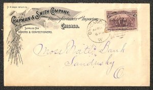 USA 231 STAMP CHAPMAN & SMITH CO BAKERS CHICAGO ILLINOIS ADVERTISING COVER 1894