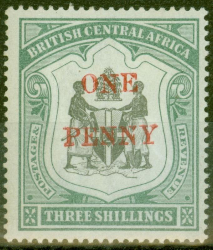 B.C.A Nyasaland 1897 1d on 3s Black & Sea-Green SG53 Fine Lightly Mtd Mint