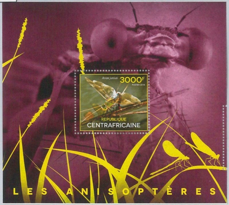875 - CENTRAL AFRICAN R. - ERROR MISSPERF stamp sheet  2014  Insect DRAGONFLY