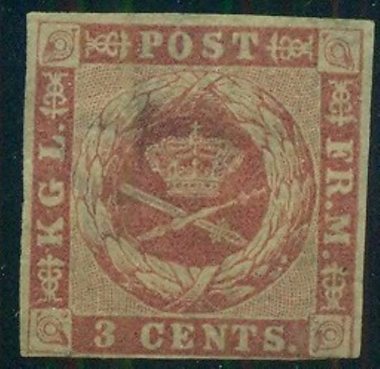 DANISH WEST INDIES #1a (1b) 3¢ Coat of Arms, yellow gum, LH, F/VF Scott $225.00 