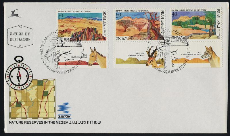 Israel 991-3 + tabs on FDC - Nature Reserves in the Negev, Animals 