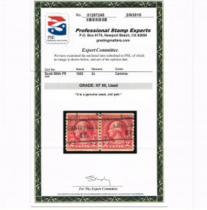 EXCEPTIONAL GENUINE SCOTT #599A USED COIL PAIR PSE CERT GRADED XF-90  #9740