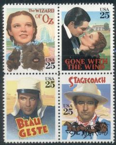 #2445-8 25¢ CLASSIC MOVIES LOT OF 100, BLKS OF 4 STAMPS, SPICE UP YOUR MAILINGS!