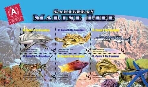 St. Vincent 2010 - SC# 3715 Caribbean Marine Life Sea  - Sheet of 6 Stamps - MNH
