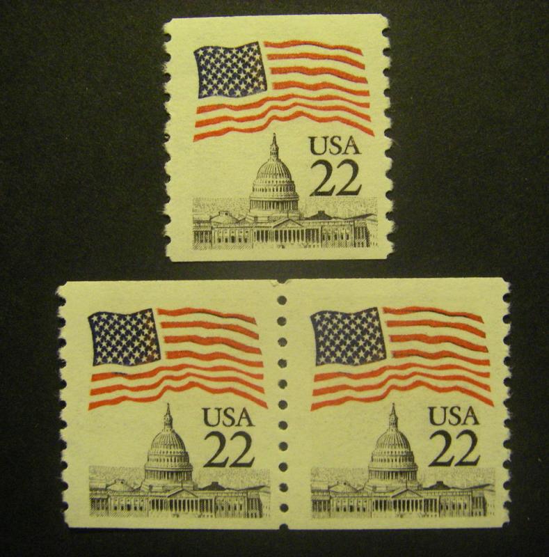 Scott 2115a, 22c Flag o/Capitol Dome, Pair & Single