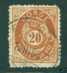 Norway Scott 27, 1877 post horn stamp CV $14