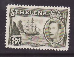 St Helena-Sc#123A- id9-unused og NH 8p Ships-KGVI-1940-rainbow effect around Ki