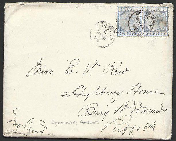 ST LUCIA 1894 cover to UK, QV 2½d (2) - interesting letter.................50516