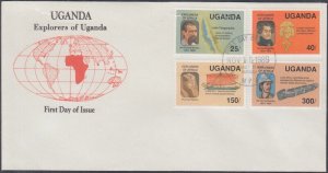 UGANDA Sc # 718-9,22,24, FDC SET of 4 EXPLORERS of UGANDA OVER MILLENIA