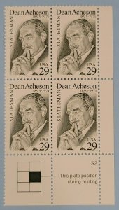 SCOTT #2755 29c PLATE BLOCK OF 4 1993 DEAN ACHESON MNH FREE SHIP