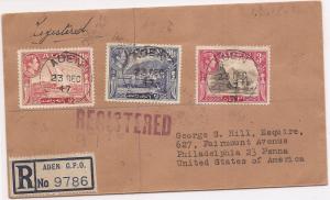 Aden 1947 Registerered cover to USA (bah)