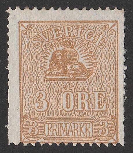 SWEDEN 1862 Lion 3o yellowish-brown perf 14. SG 12bc cat £300.