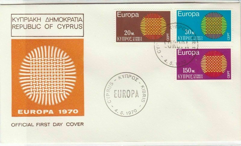 Cyprus 1970 Europa Picture Double Europa Cancels FDC Stamps Cover Ref 27648