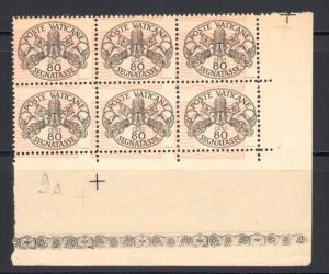 1945 Vatican, 80 Cent Salmon Signatasse with Heavily Shifted Lithographic Bottom