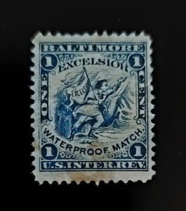 Excelsior Match 1c U.S. Internal Revenue RO83a Private Die, Proprietary, Blue