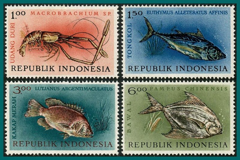 Indonesia 1963 Marine Life, MNH #589-592,SG954-SG957