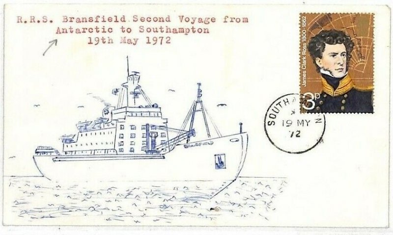 GB POLAR EXPLORATION Antarctic RRS Bransfield 2nd Voyage Cover Southampton AT183