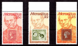 Mauritius 1979 Sc#484/486 STAMPS ON STAMPS/ROWLAND HILL Set (3) MNH