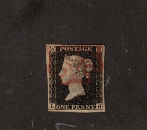 Great Britain #1 Very Fine Used With Red Maltese Cross Cancel